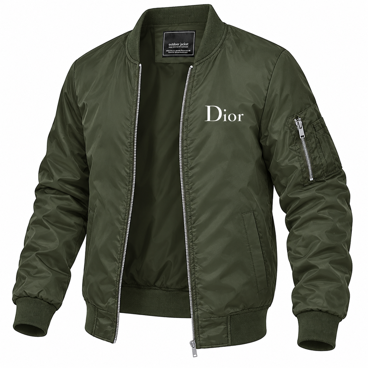 Men's Dior Lightweight Bomber Jacket Windbreaker Softshell Varsity Jacket Coat | Color: Army Green | Image 5