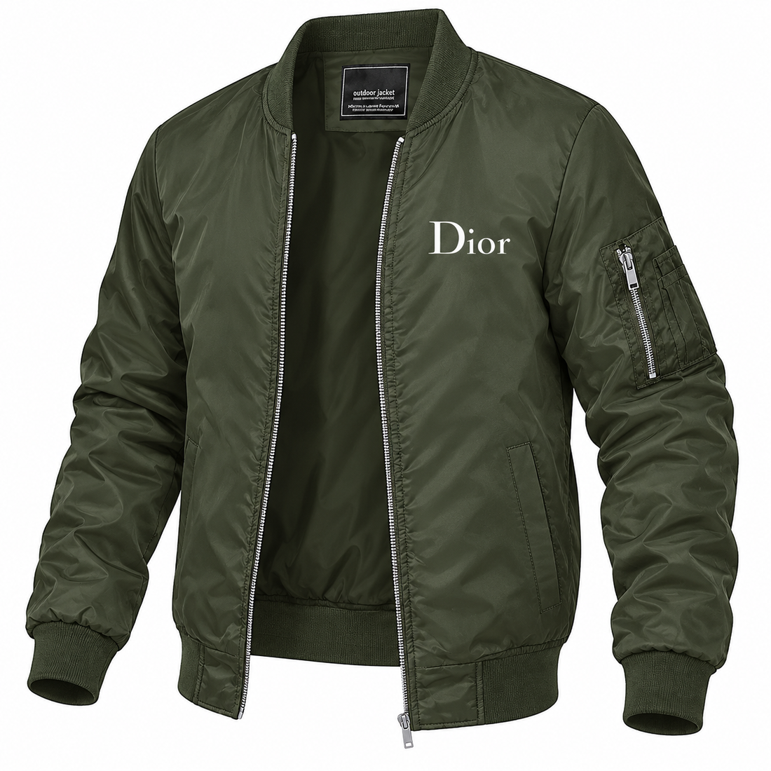 Men's Dior Lightweight Bomber Jacket Windbreaker Softshell Varsity Jacket Coat | Color: Army Green | Image 5