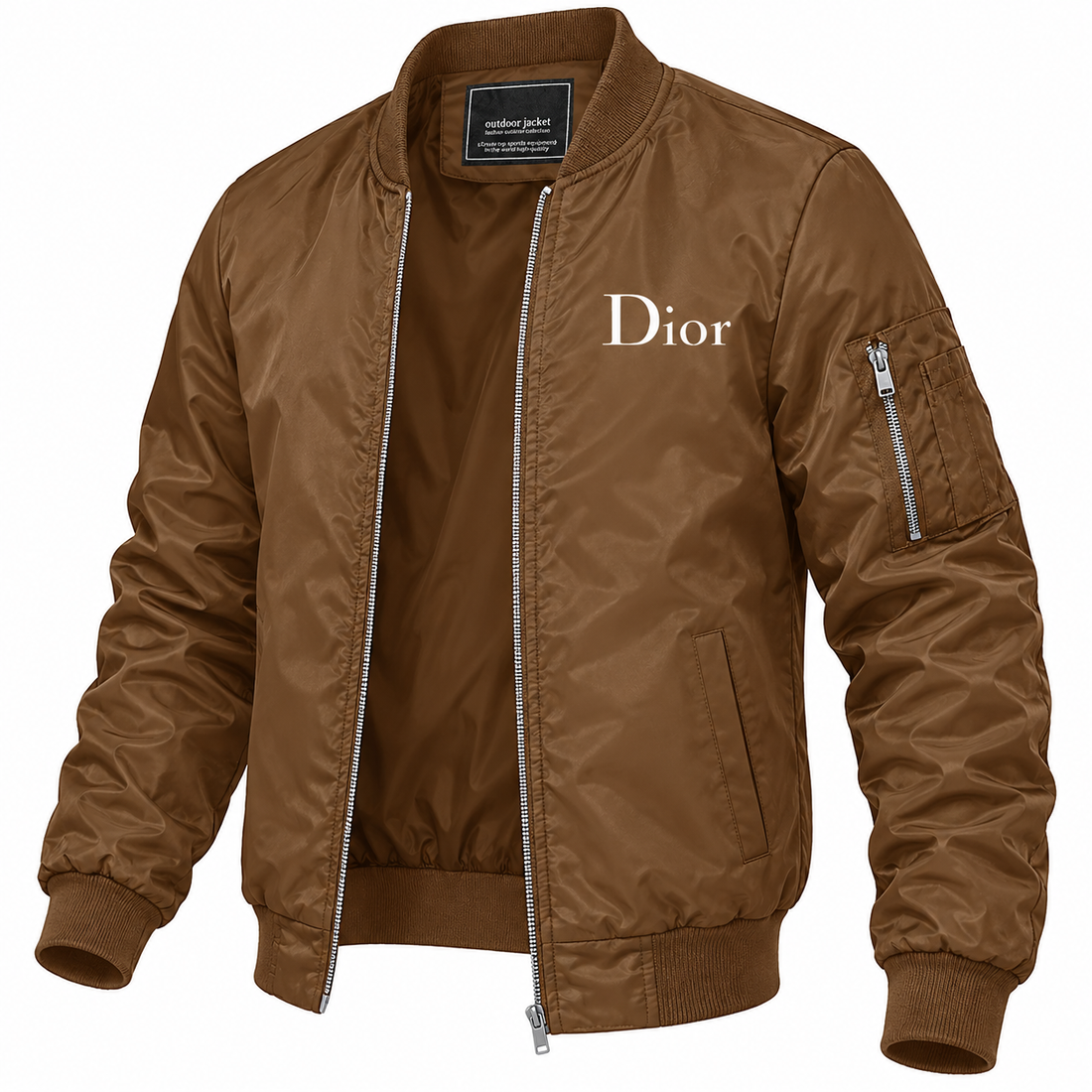 Men's Dior Lightweight Bomber Jacket Windbreaker Softshell Varsity Jacket Coat | Color: Brown | Image 5