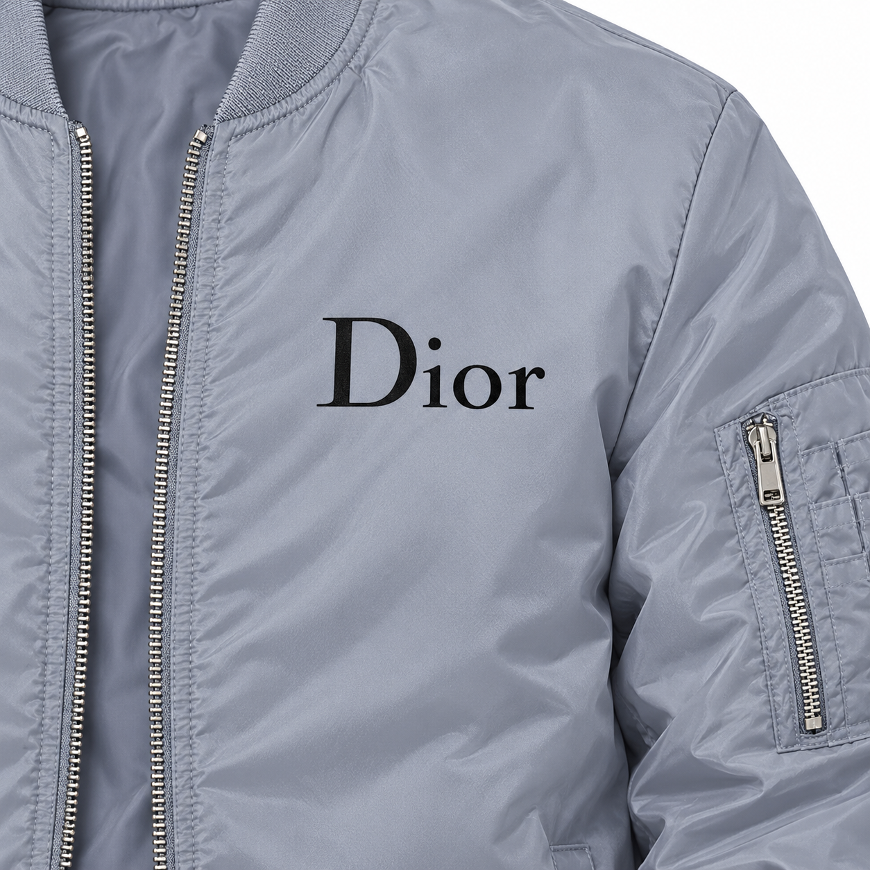Men's Dior Lightweight Bomber Jacket Windbreaker Softshell Varsity Jacket Coat | Color: Grey | Image 3