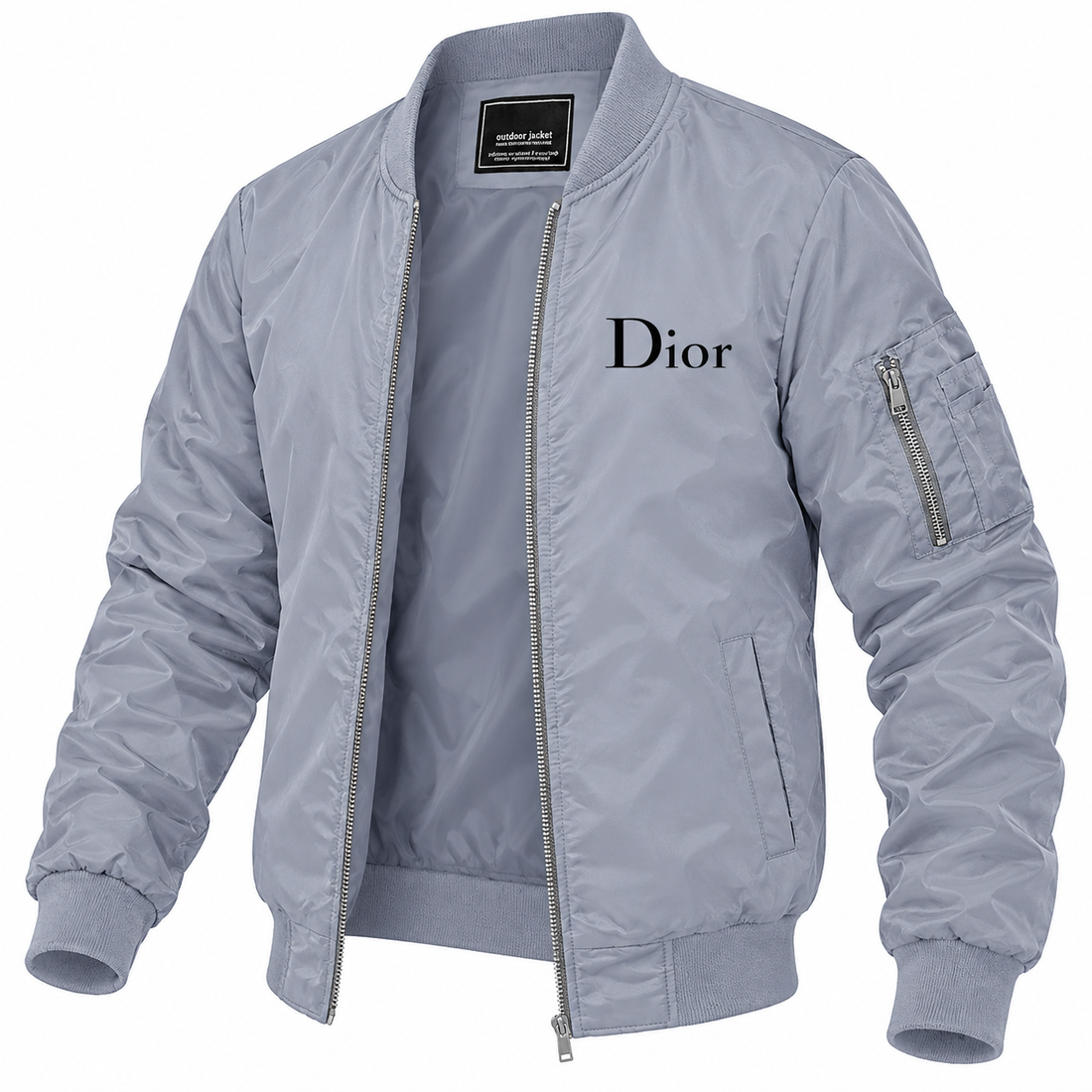 Men's Dior Lightweight Bomber Jacket Windbreaker Softshell Varsity Jacket Coat | Color: Grey | Image 5