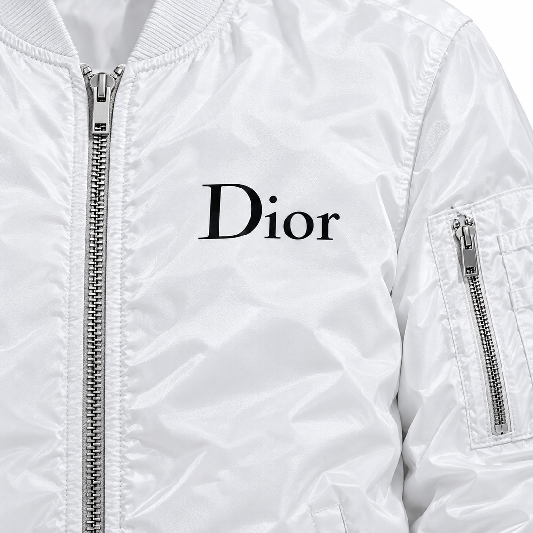 Men's Dior Lightweight Bomber Jacket Windbreaker Softshell Varsity Jacket Coat | Color: White | Image 3