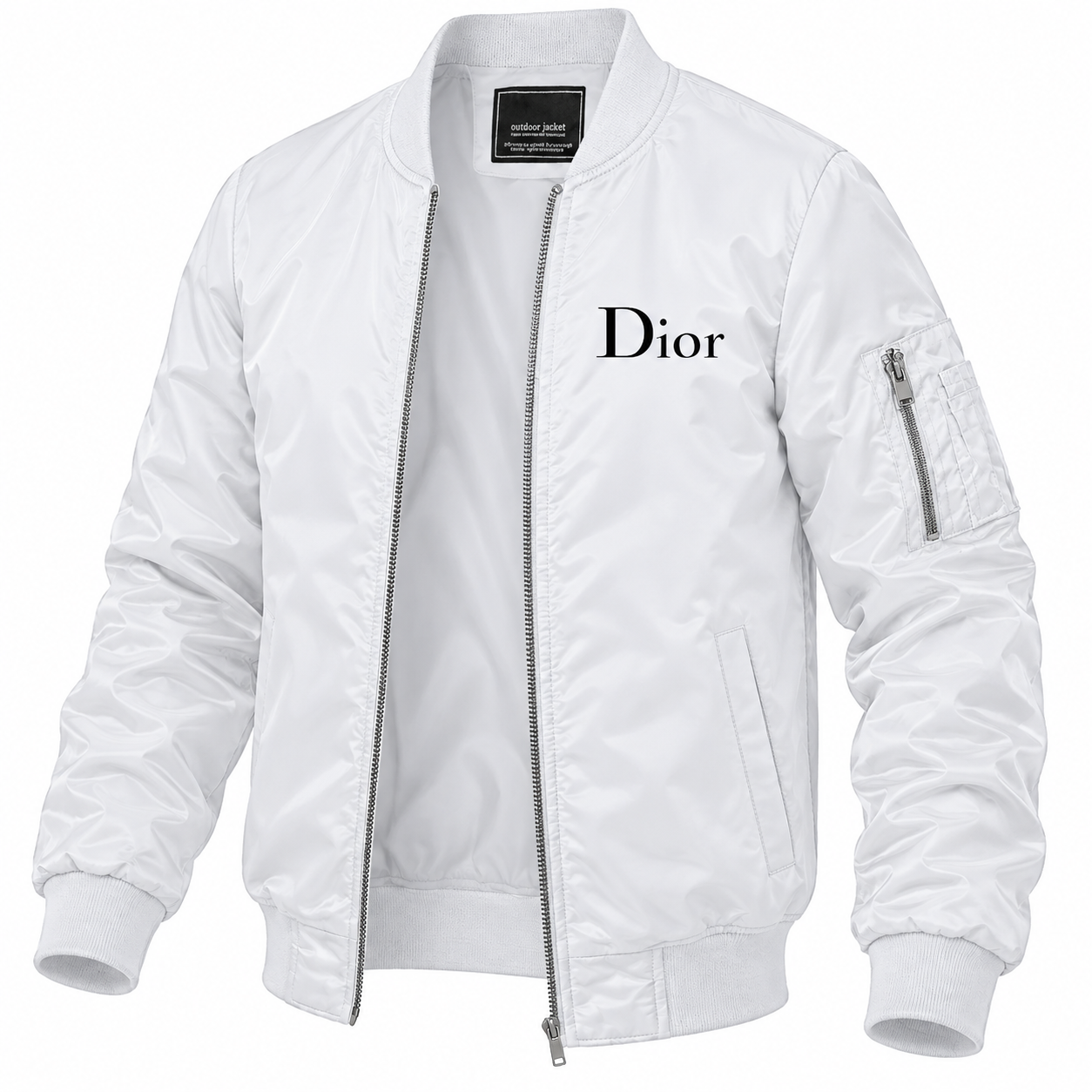 Men's Dior Lightweight Bomber Jacket Windbreaker Softshell Varsity Jacket Coat | Color: White | Image 5
