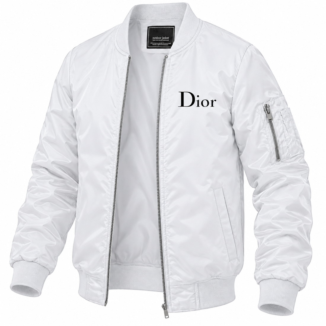 Men's Dior Lightweight Bomber Jacket Windbreaker Softshell Varsity Jacket Coat | Color: White | Image 5