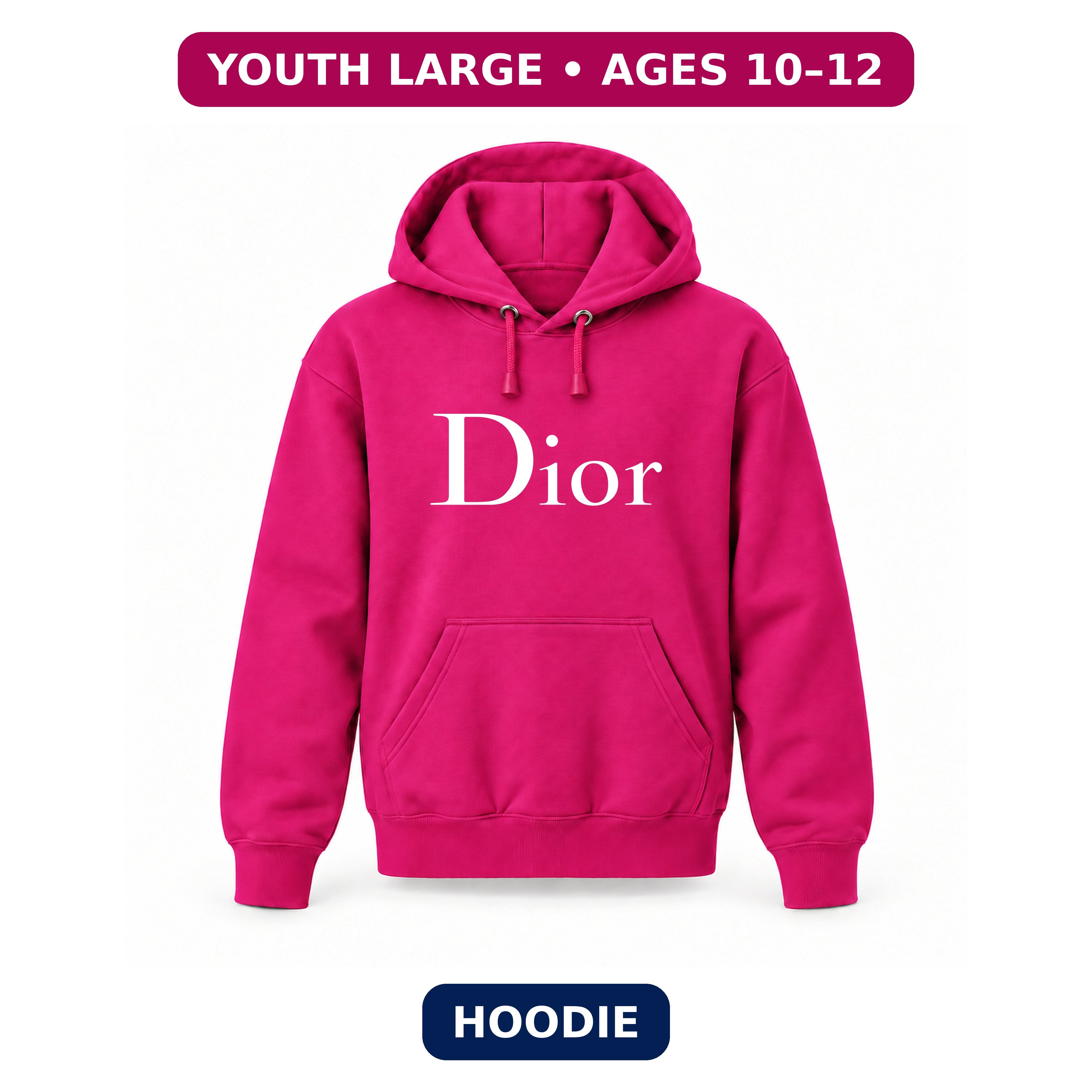 Dior Youth Large Hoodie – Ages 10–12 | Color: Hot Pink