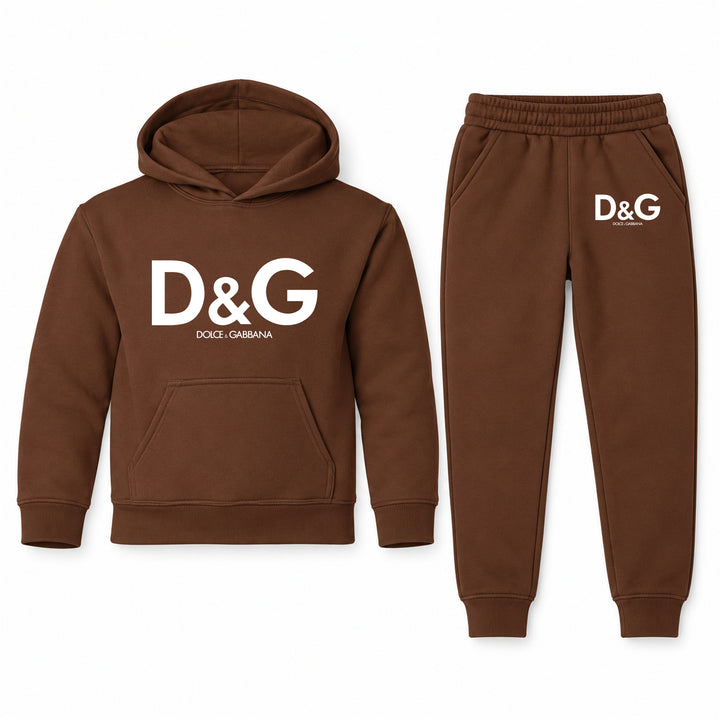 Dolce and Gabbana Youth Hoodie Jogger Set | Brown | Youth Large, ages 10–12
