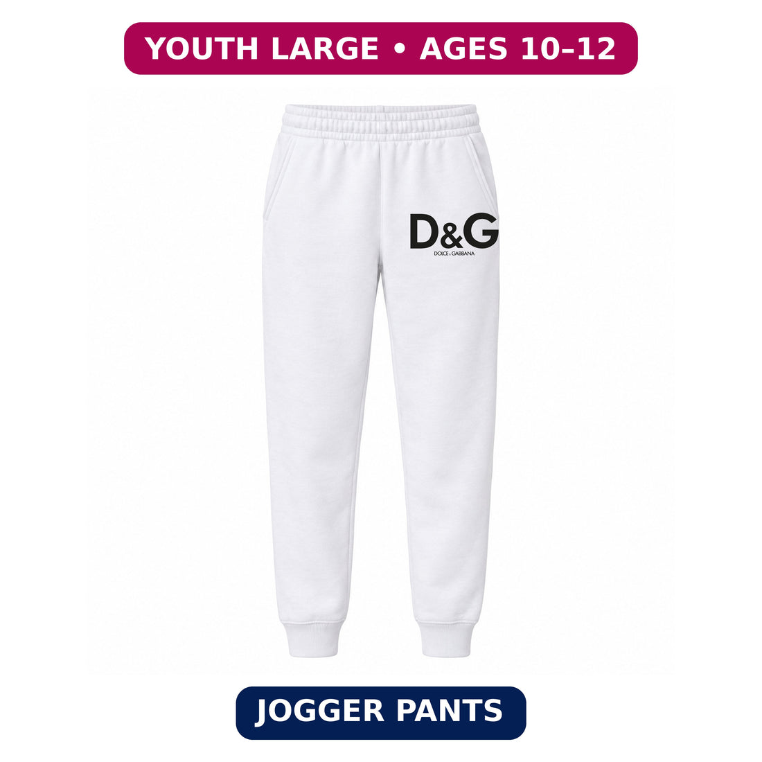 Dolce and Gabbana youth jogger sweatpants, White, Youth Large ages 10–12