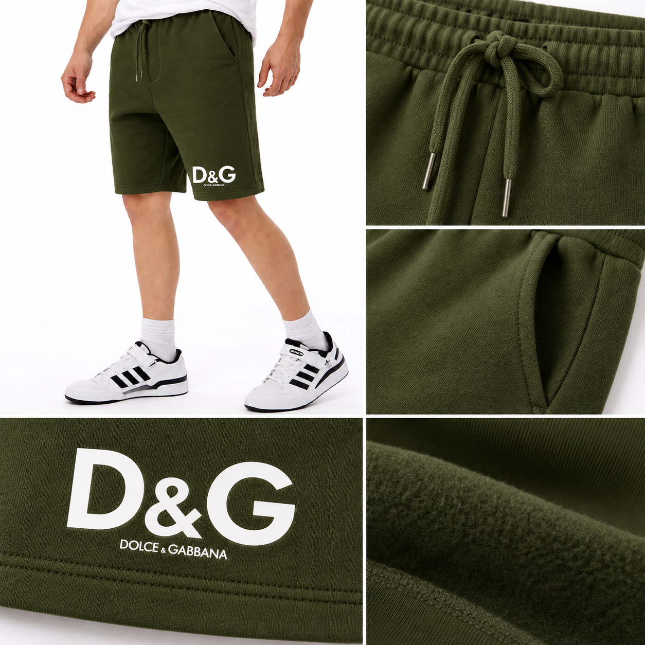 Men's Dolce and Gabbana Athletic Fleece Shorts - Army Green - Image 3