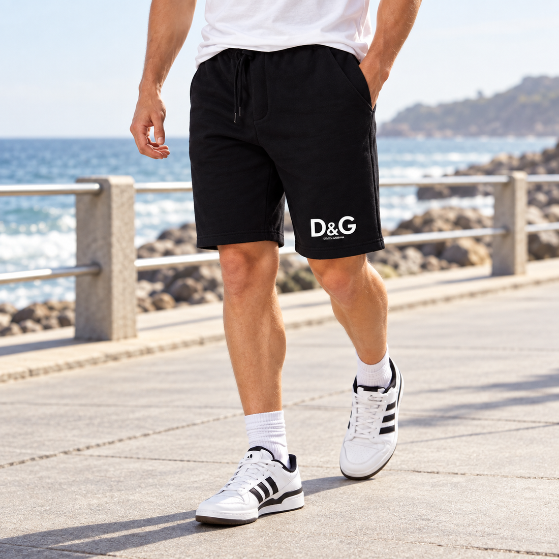 Men's Dolce and Gabbana Athletic Fleece Shorts - Black - Image 2