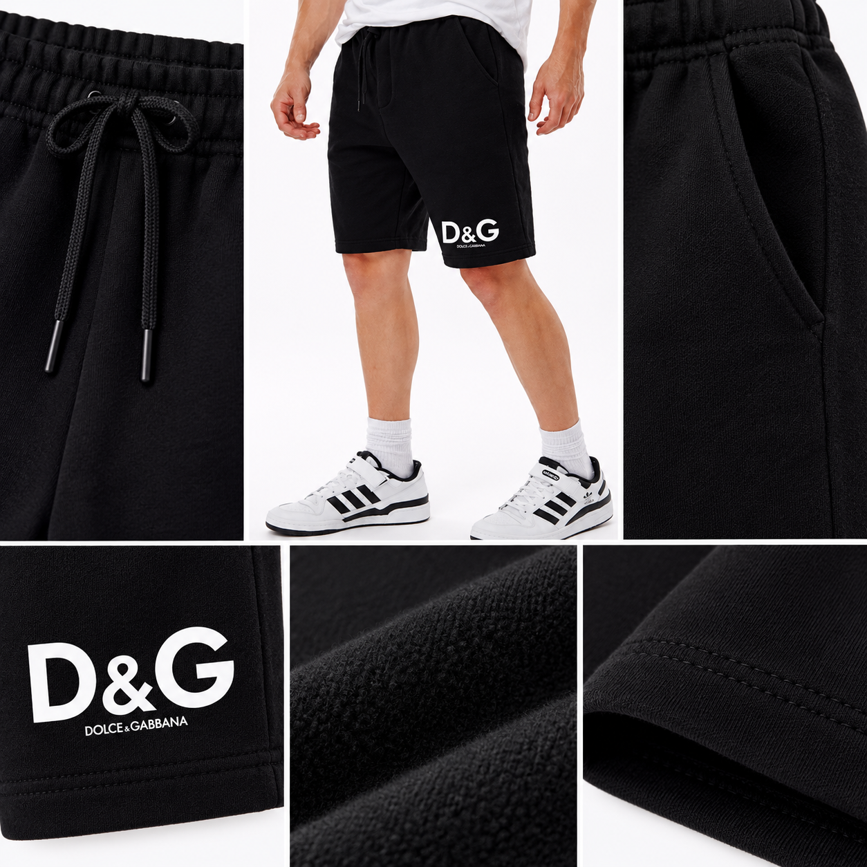 Men's Dolce and Gabbana Athletic Fleece Shorts - Black - Image 3