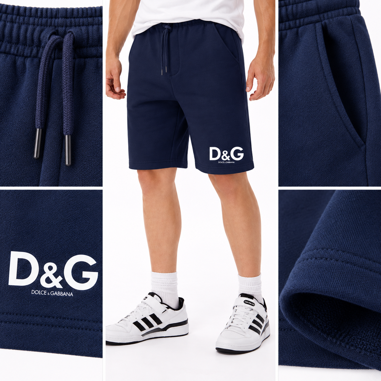 Men's Dolce and Gabbana Athletic Fleece Shorts - Navy - Image 3