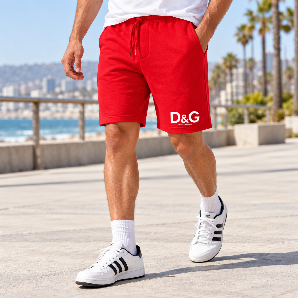 Men's Dolce and Gabbana Athletic Fleece Shorts - Red - Image 2