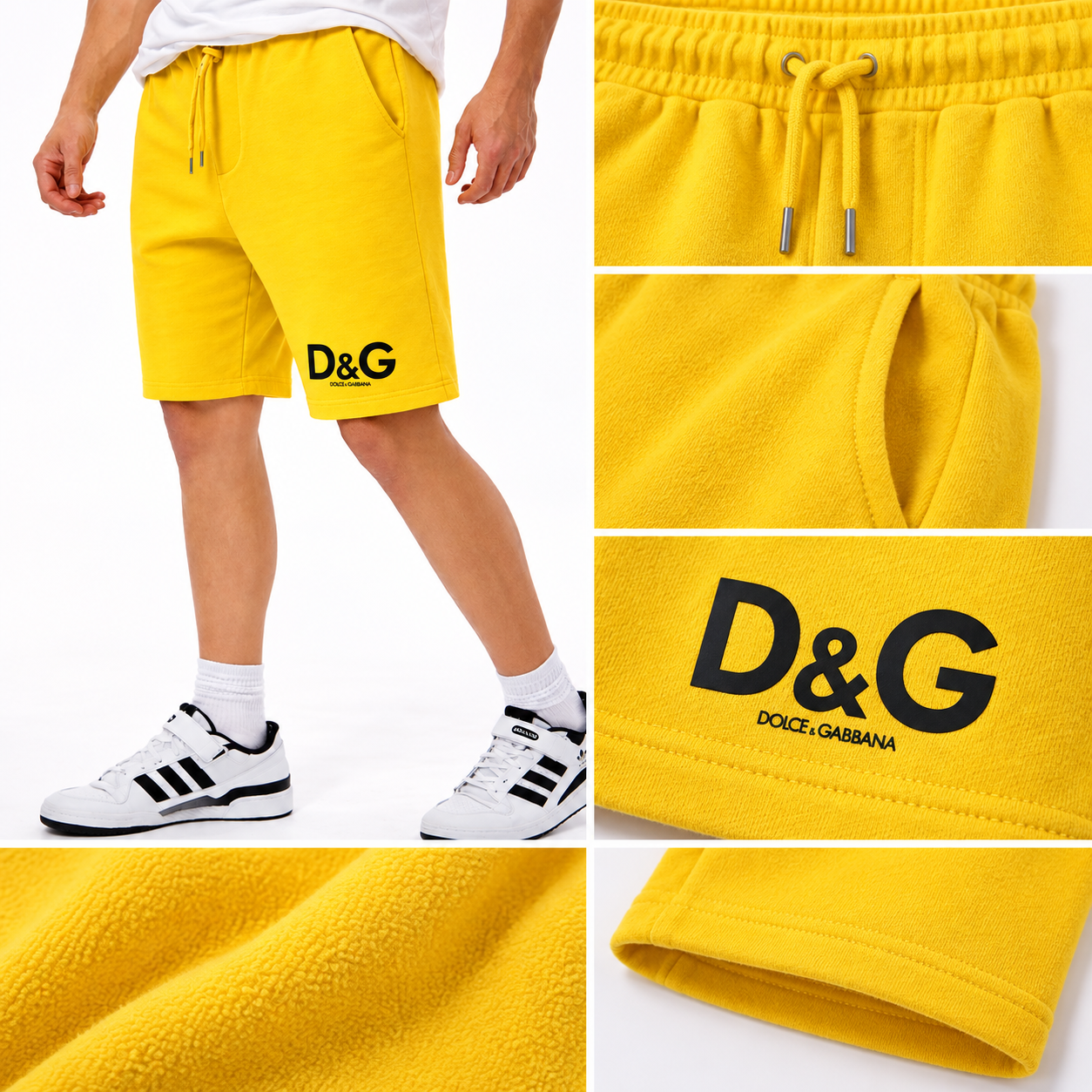 Men's Dolce and Gabbana Athletic Fleece Shorts - Yellow - Image 3