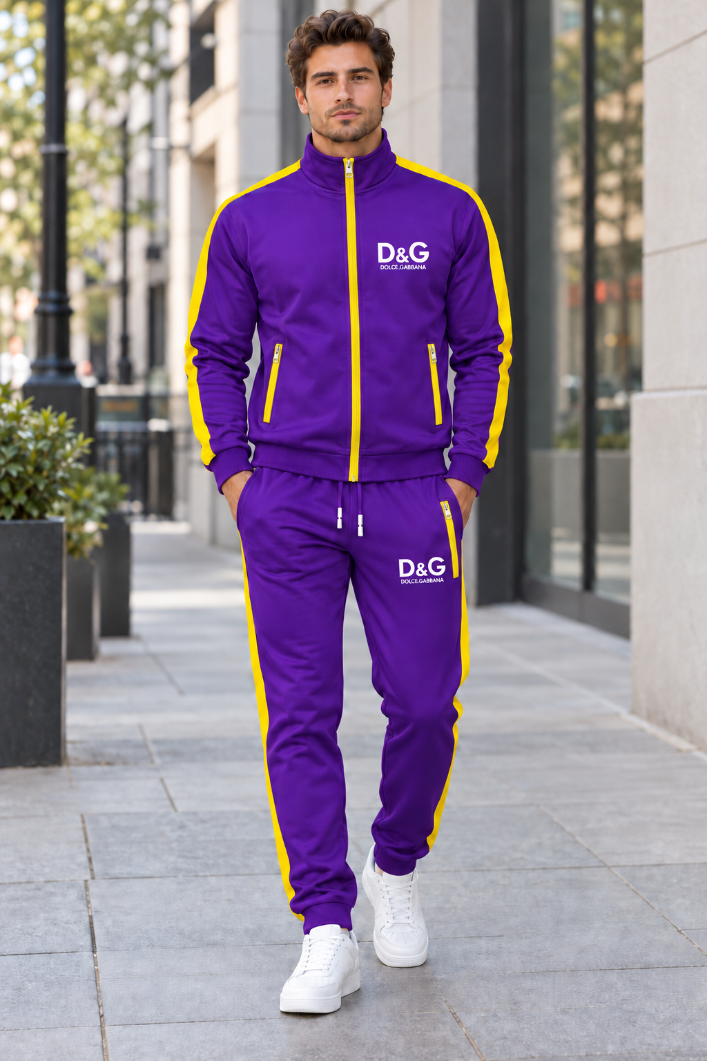 Men's Dolce and Gabbana Dri-Fit TrackSuit | Color: Purple | Image 1