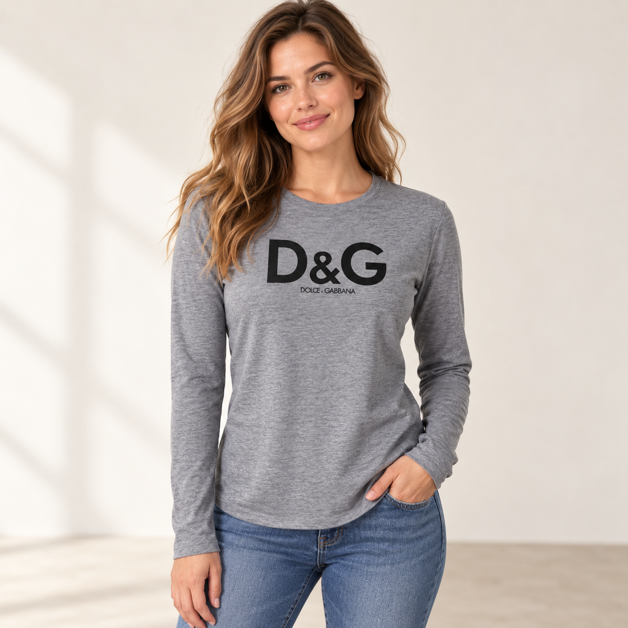 Grey Women's Dolce and Gabbana long sleeve T-shirt