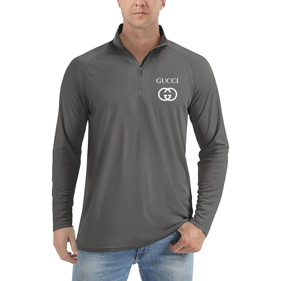 Men’s Gucci Lightweight Quarter-Zip Athletic Shirt – Long Sleeve Polyester Wear - Dark Gray