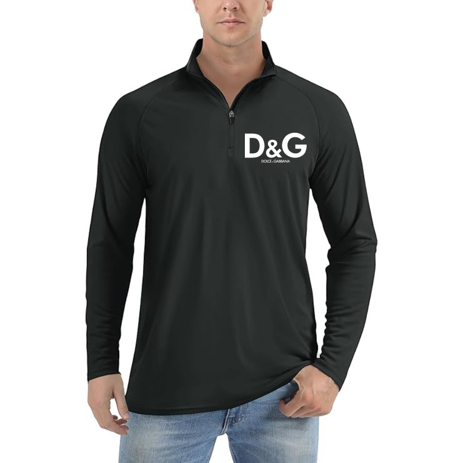 Men’s Dolce and Gabbana Lightweight Quarter-Zip Athletic Shirt – Long Sleeve Polyester Wear - Black