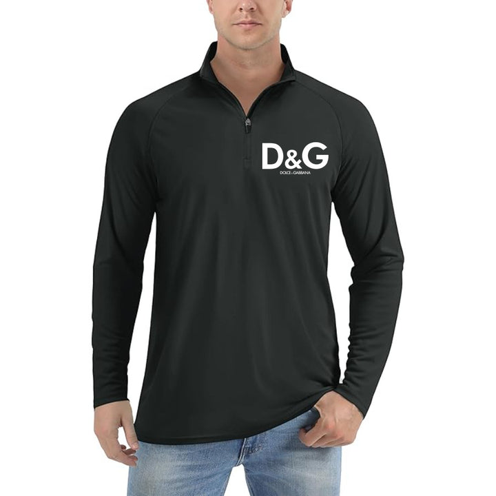 Men’s Dolce and Gabbana Lightweight Quarter-Zip Athletic Shirt – Long Sleeve Polyester Wear - Black