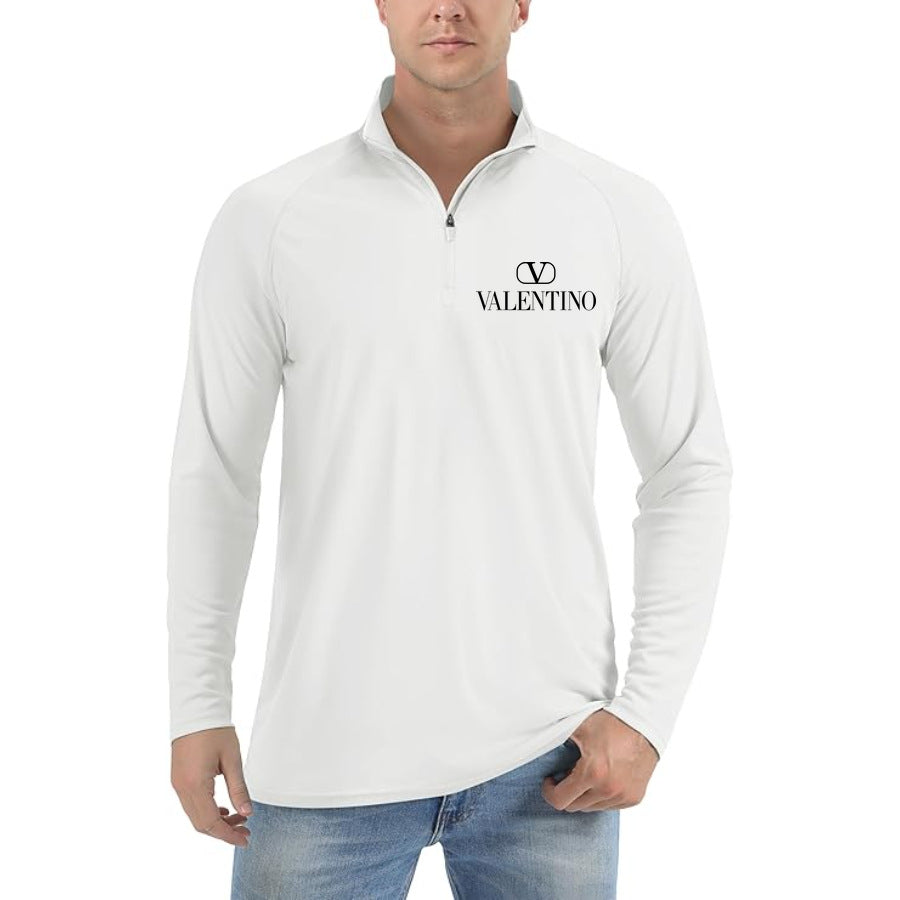 Men’s Valentino Lightweight Quarter-Zip Athletic Shirt – Long Sleeve Polyester Wear | Color: White | Main