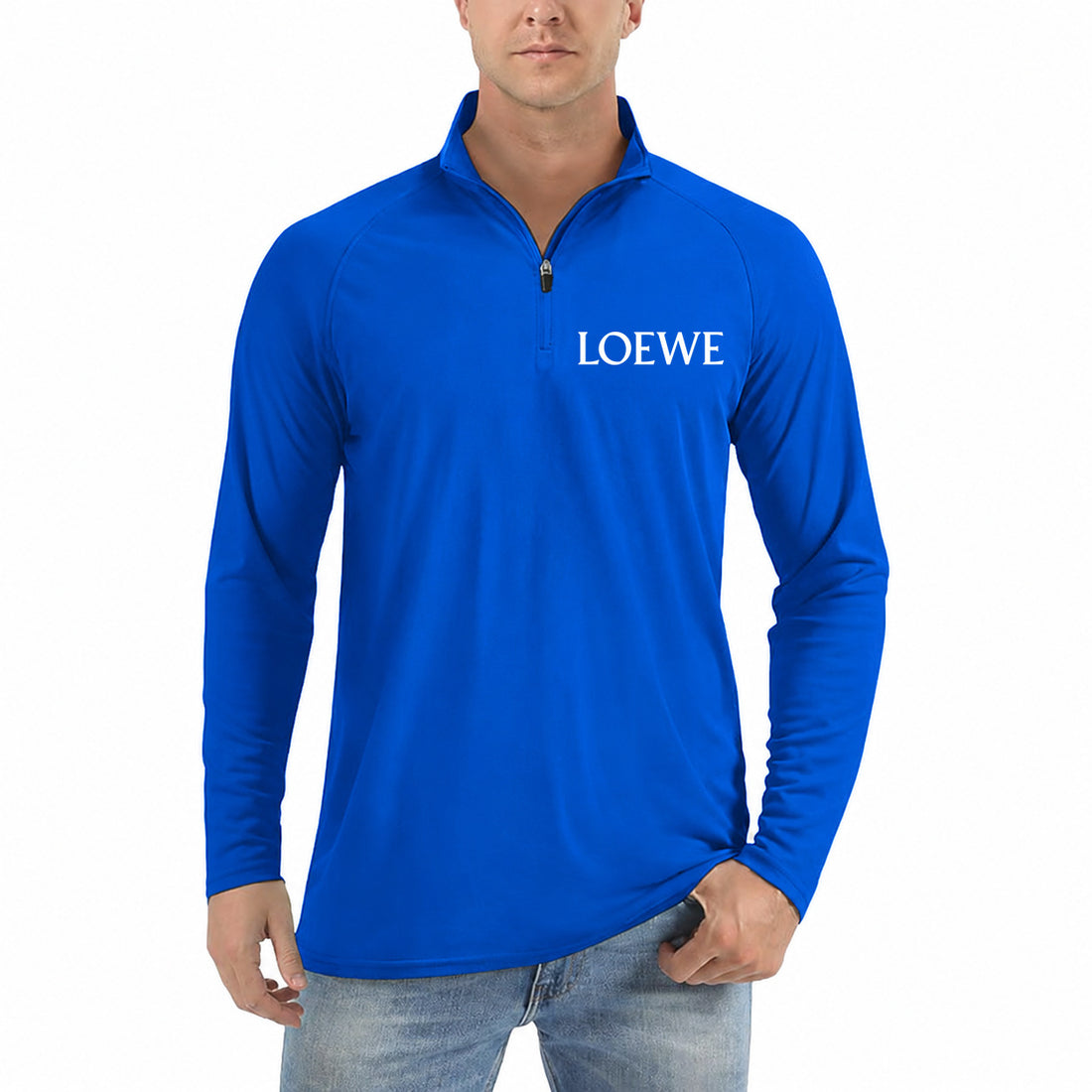 Men’s Loewe Lightweight Quarter-Zip Athletic Shirt – Long Sleeve Polyester Wear - Royal Blue