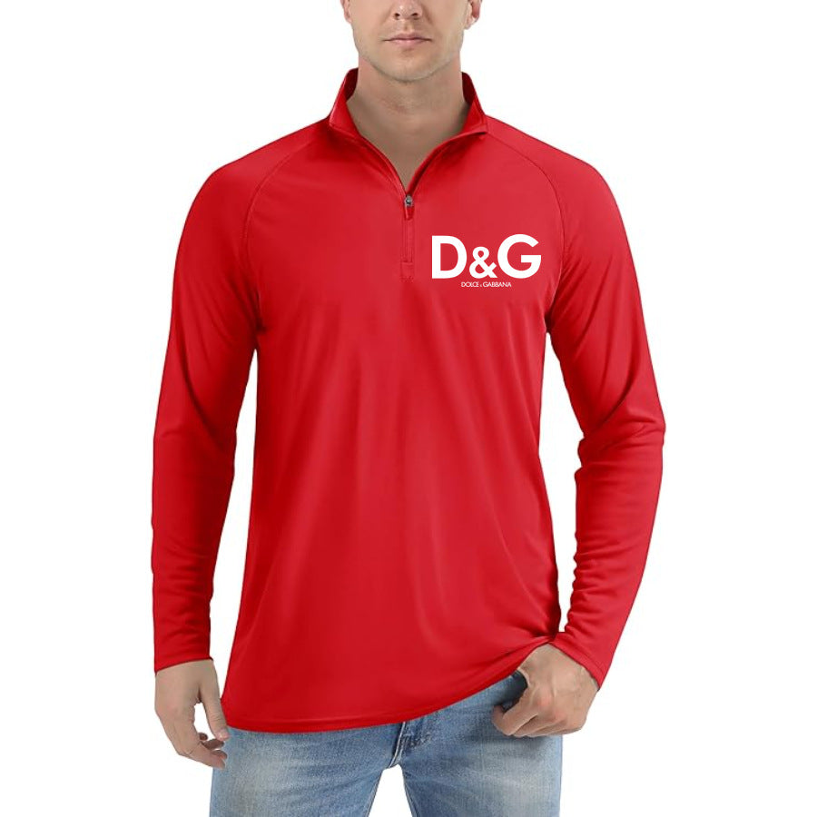 Men’s Dolce and Gabbana Lightweight Quarter-Zip Athletic Shirt – Long Sleeve Polyester Wear - Red