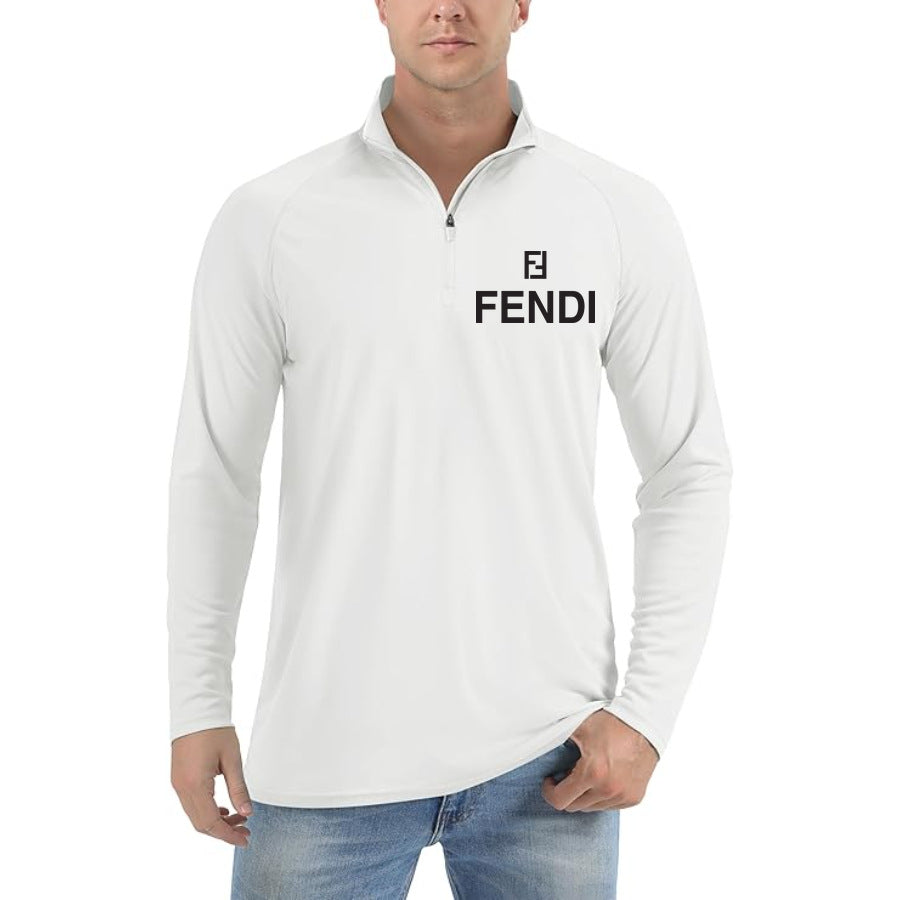 Men’s Fendi Lightweight Quarter-Zip Athletic Shirt – Long Sleeve Polyester Wear - White