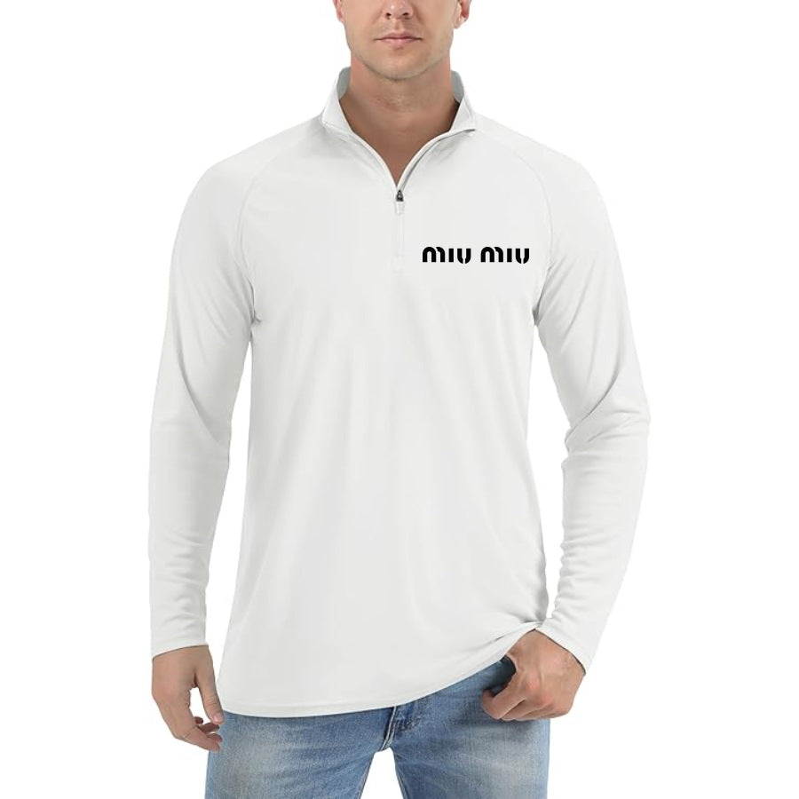 Men’s Miu Miu Lightweight Quarter-Zip Athletic Shirt – Long Sleeve Polyester Wear - White