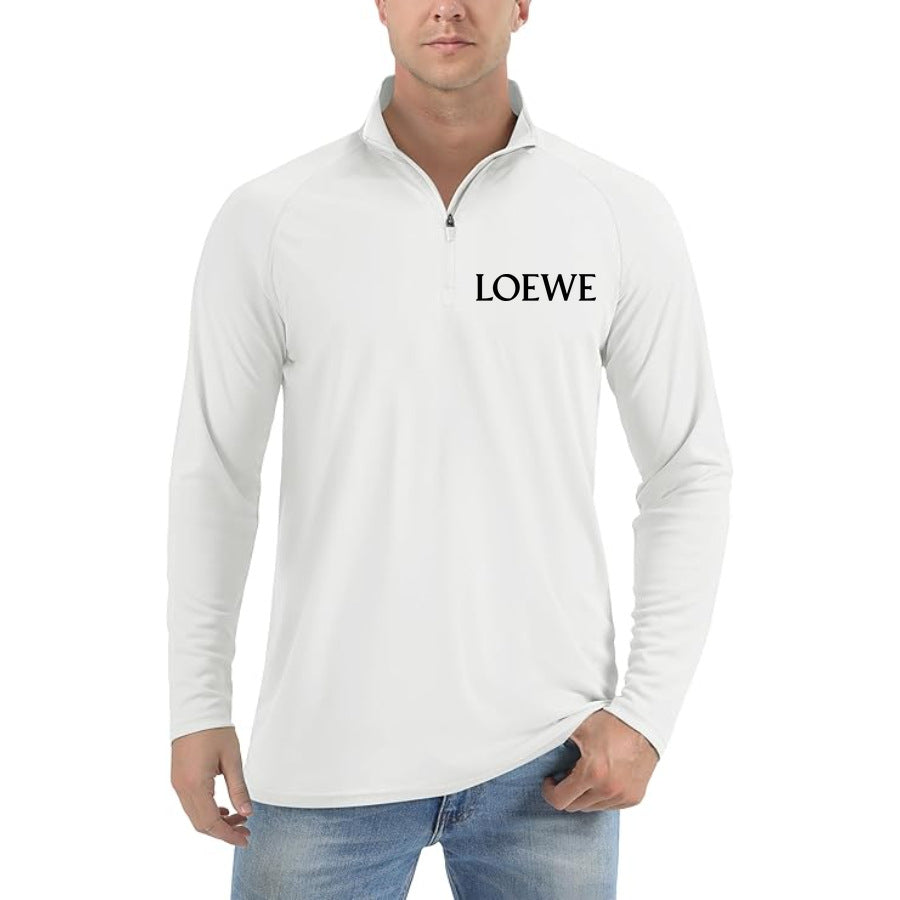 Men’s Loewe Lightweight Quarter-Zip Athletic Shirt – Long Sleeve Polyester Wear - White