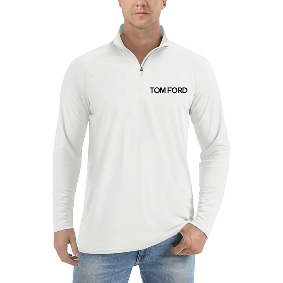 Men’s Tom Ford Lightweight Quarter-Zip Athletic Shirt – Long Sleeve Polyester Wear | Color: White | Original Main