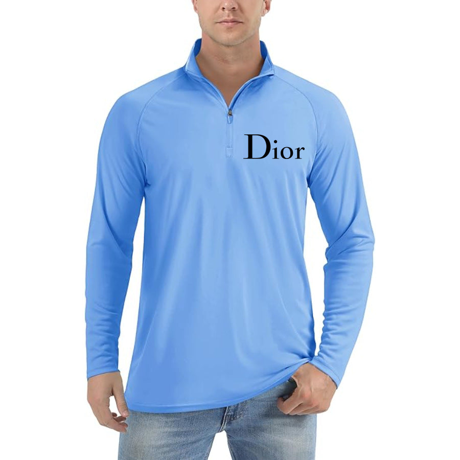 Men’s Dior Lightweight Quarter-Zip Athletic Shirt – Long Sleeve Polyester Wear - Light Blue