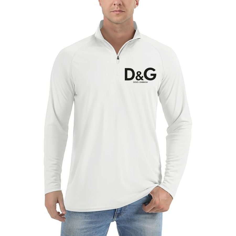 Men’s Dolce and Gabbana Lightweight Quarter-Zip Athletic Shirt – Long Sleeve Polyester Wear - White