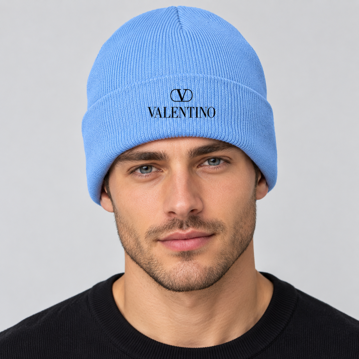 Valentino Cuffed Beanie Hat | Color: Sky Blue | View 3