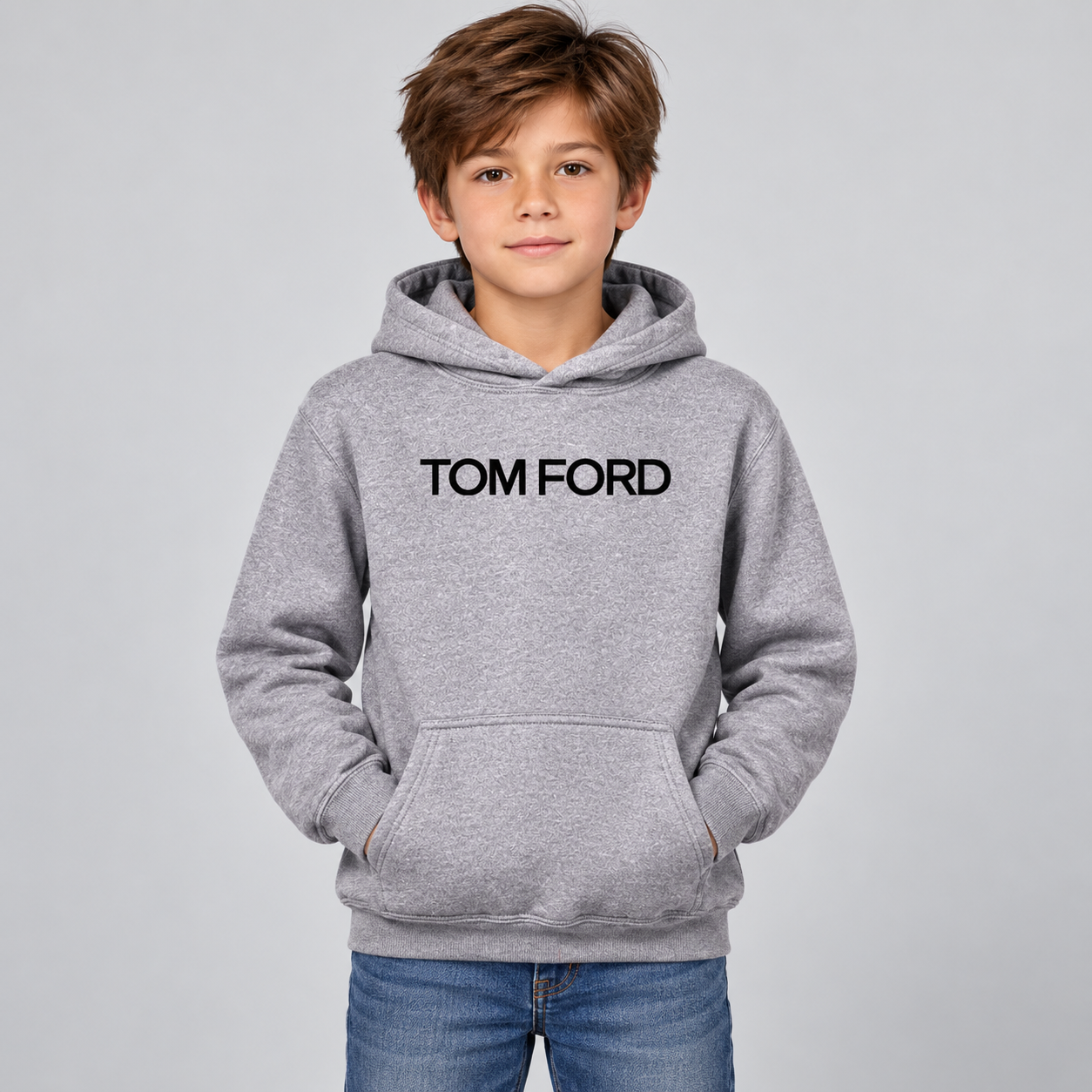 Youth Kids Tom Ford Pullover Hoodie | Color: Grey | View 3