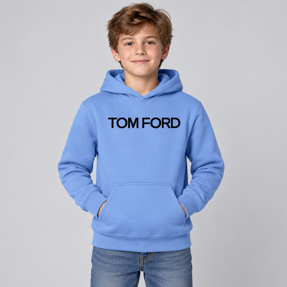 Youth Kids Tom Ford Pullover Hoodie | Color: Sky Blue | View 3