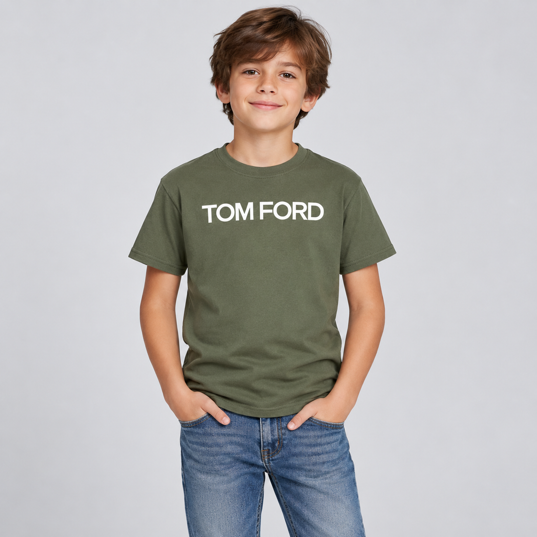 Youth Kids Tom Ford Cotton T-Shirt | Color: Army Green | View 3