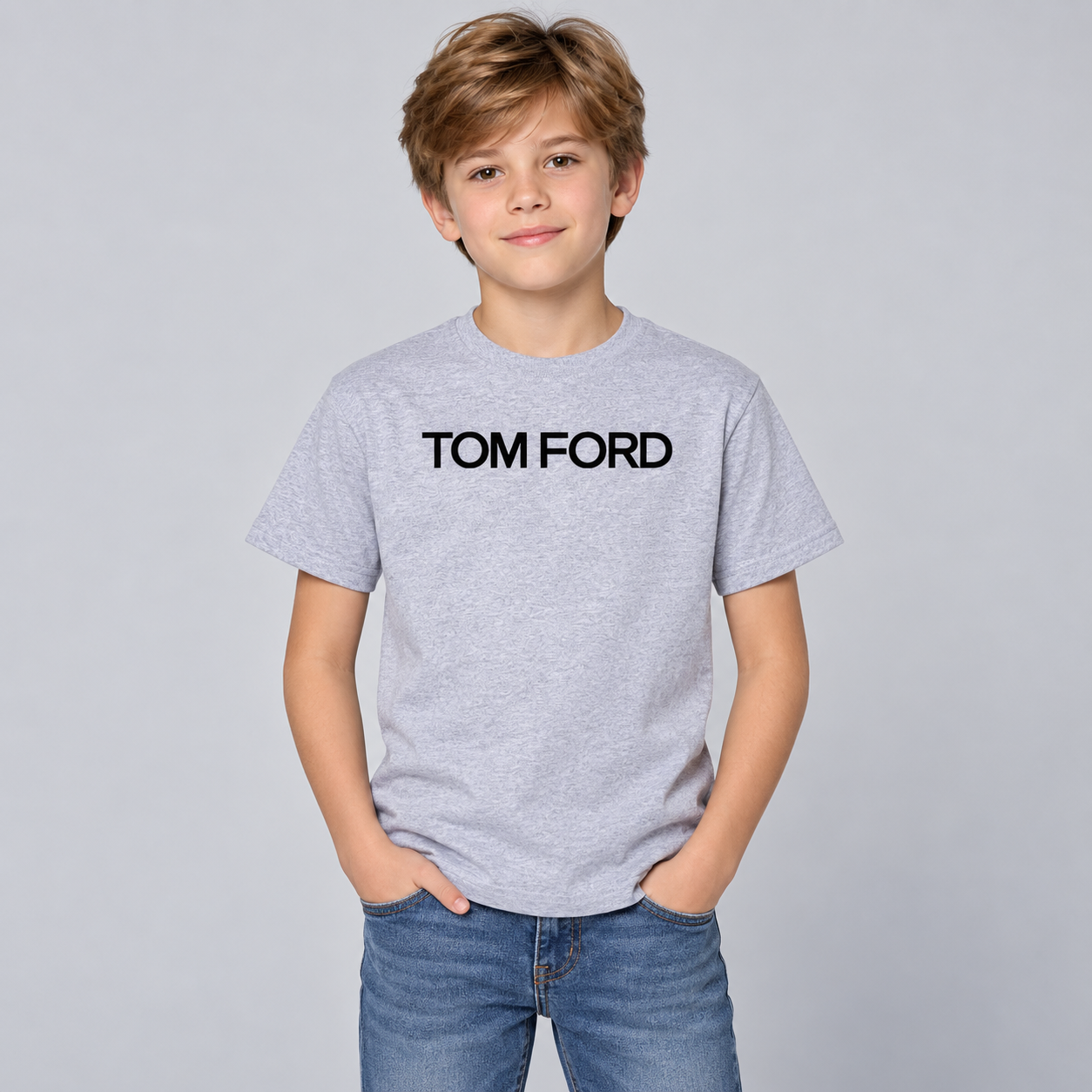 Youth Kids Tom Ford Cotton T-Shirt | Color: Grey | View 3