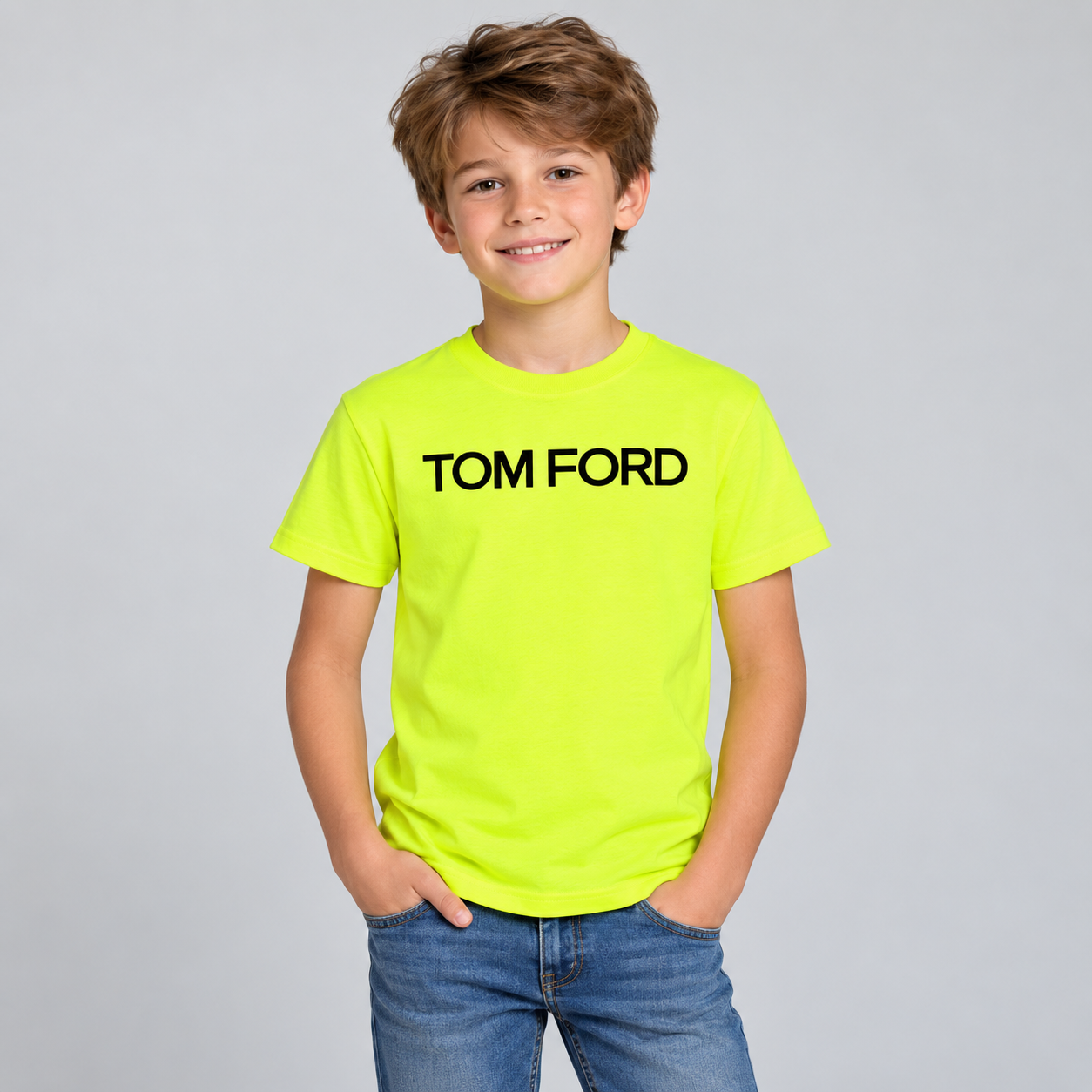 Youth Kids Tom Ford Cotton T-Shirt | Color: Safety Green | View 3