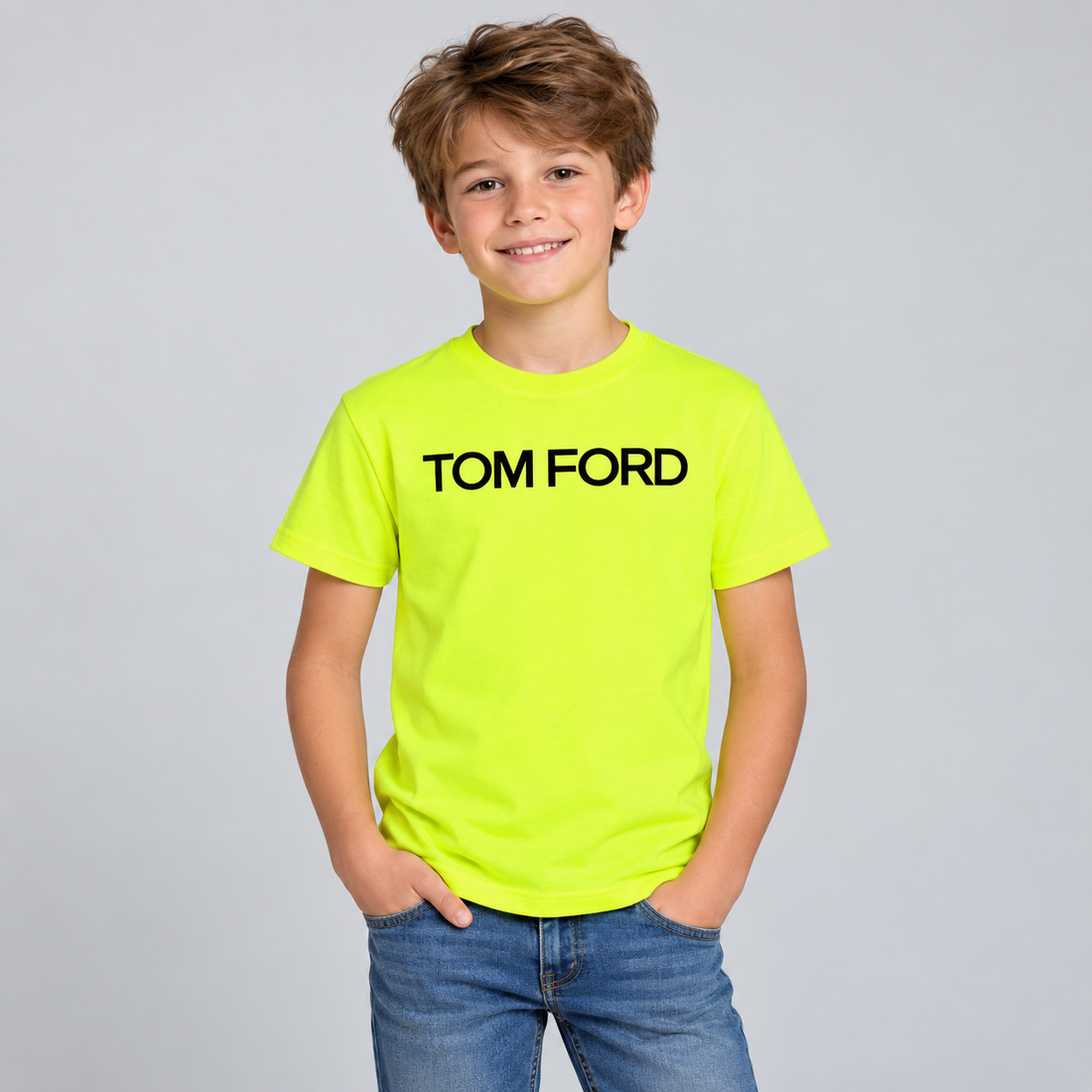 Youth Kids Tom Ford Cotton T-Shirt | Color: Safety Green | View 3