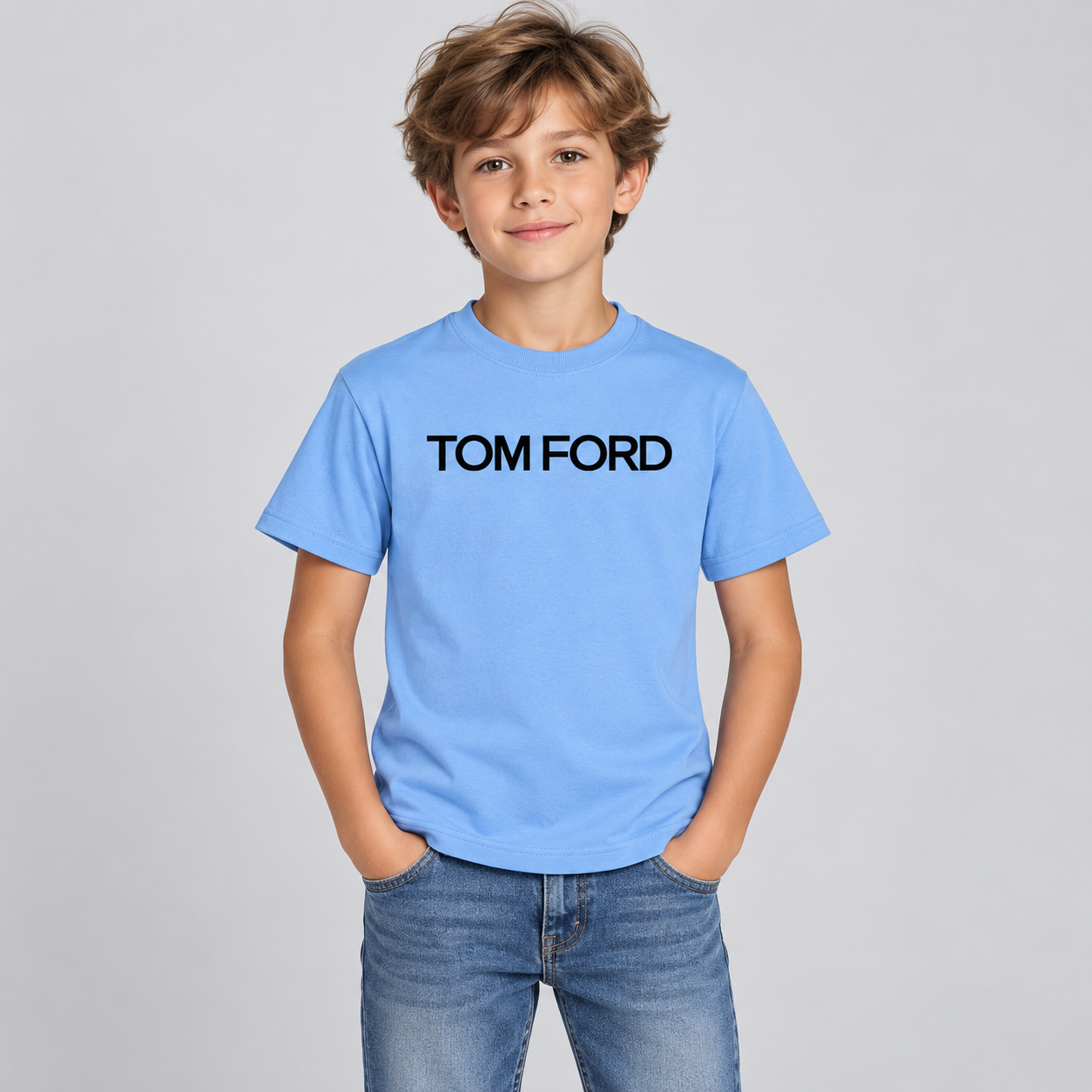 Youth Kids Tom Ford Cotton T-Shirt | Color: Sky Blue | View 3