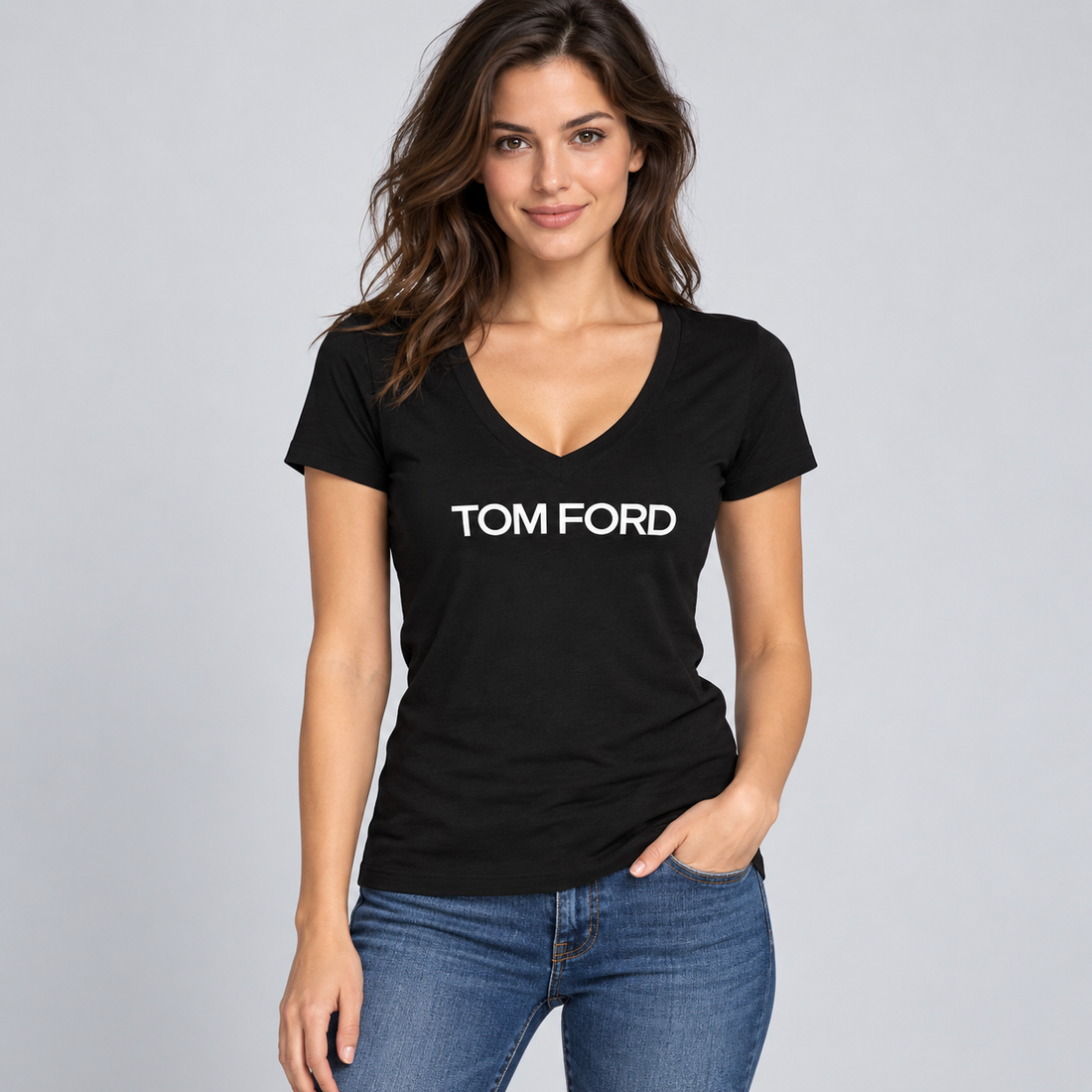 Women's Tom Ford V-Neck T-Shirt | Color: Black | View 3