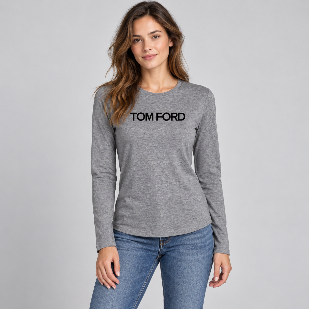 Women's Tom Ford Long Sleeve T-Shirt | Color: Grey | View 3