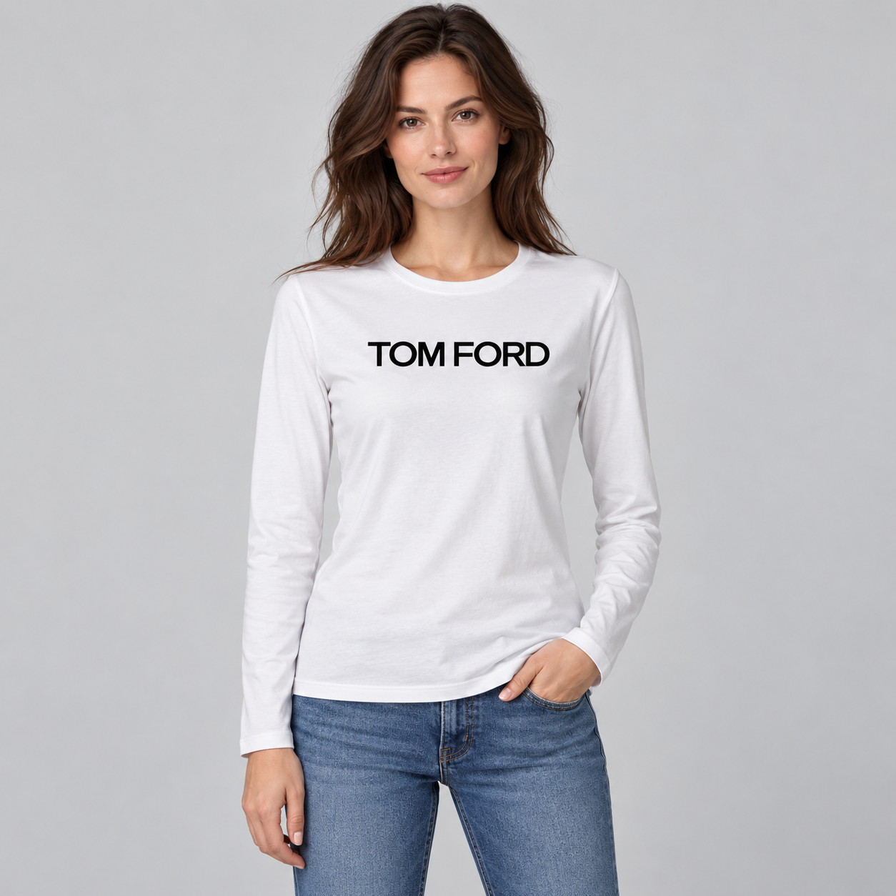 Women's Tom Ford Long Sleeve T-Shirt | Color: White | View 3