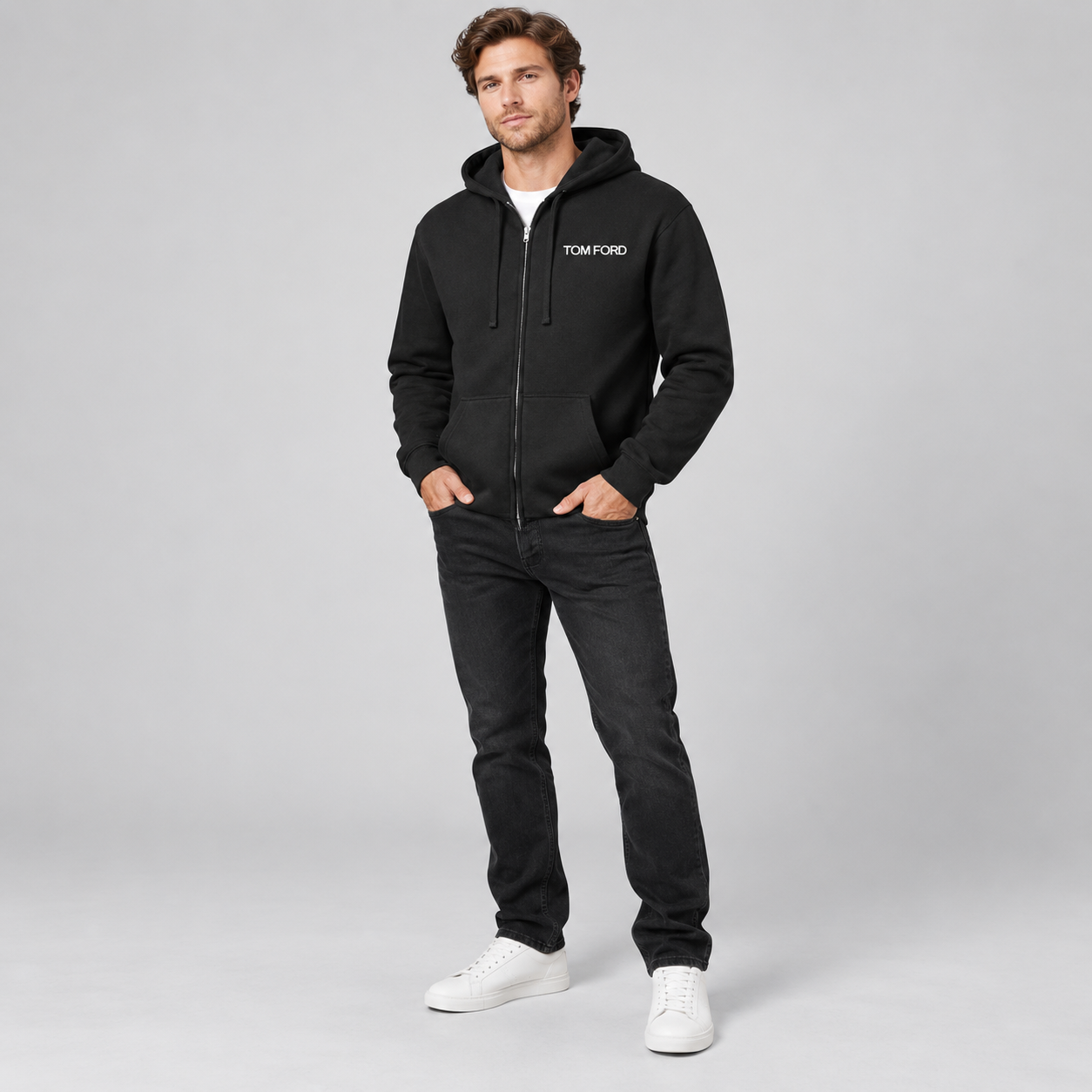Men's Tom Ford Zipper Hoodie | Color: Black | View 3