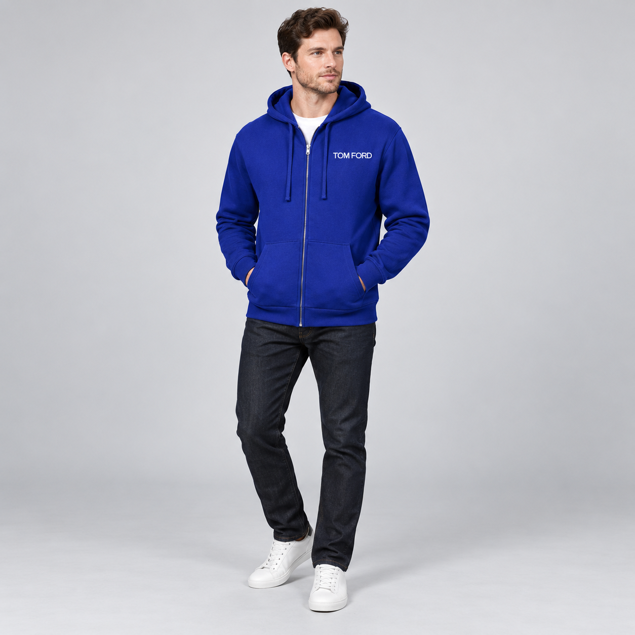Men's Tom Ford Zipper Hoodie | Color: Blue | View 3