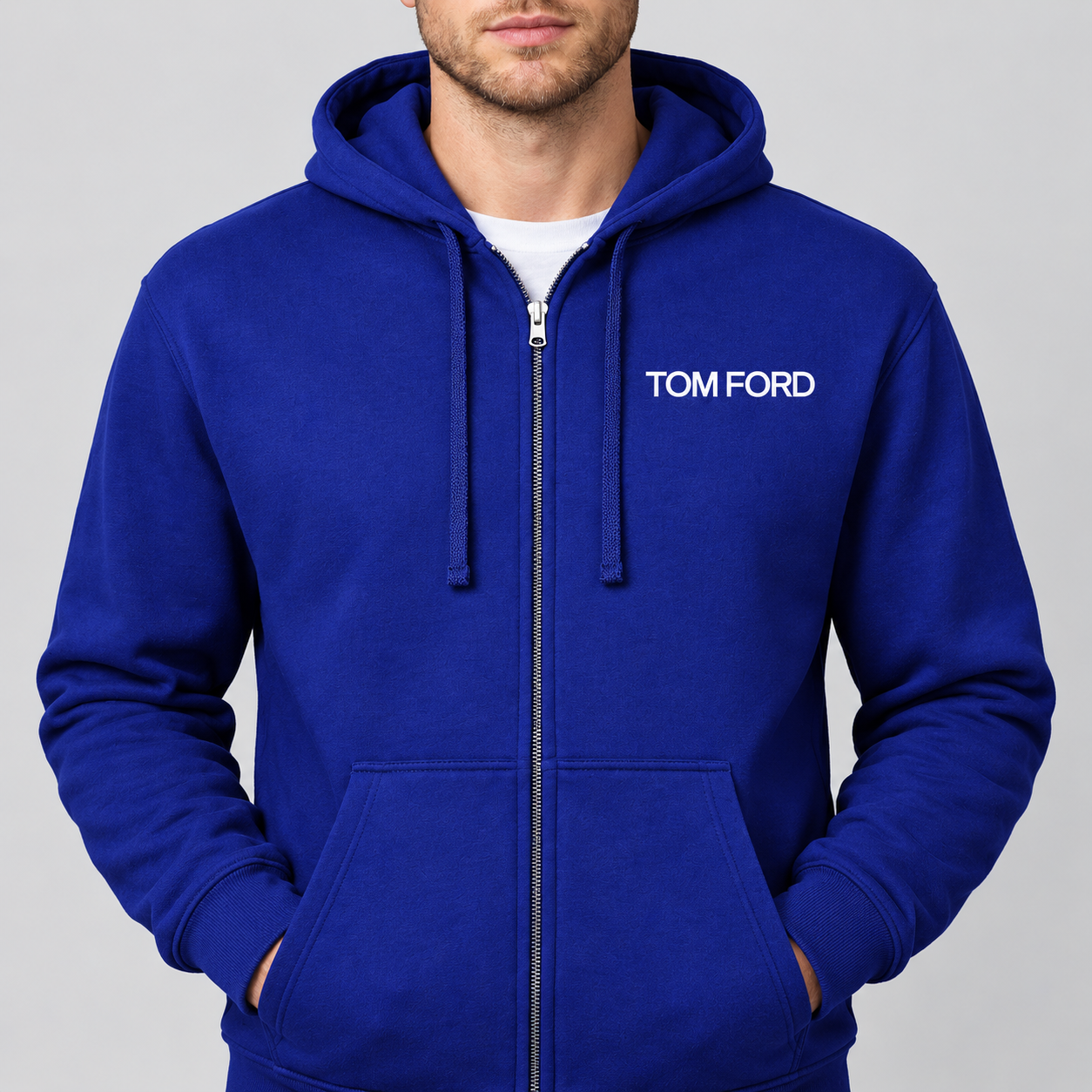Men's Tom Ford Zipper Hoodie | Color: Blue | View 4