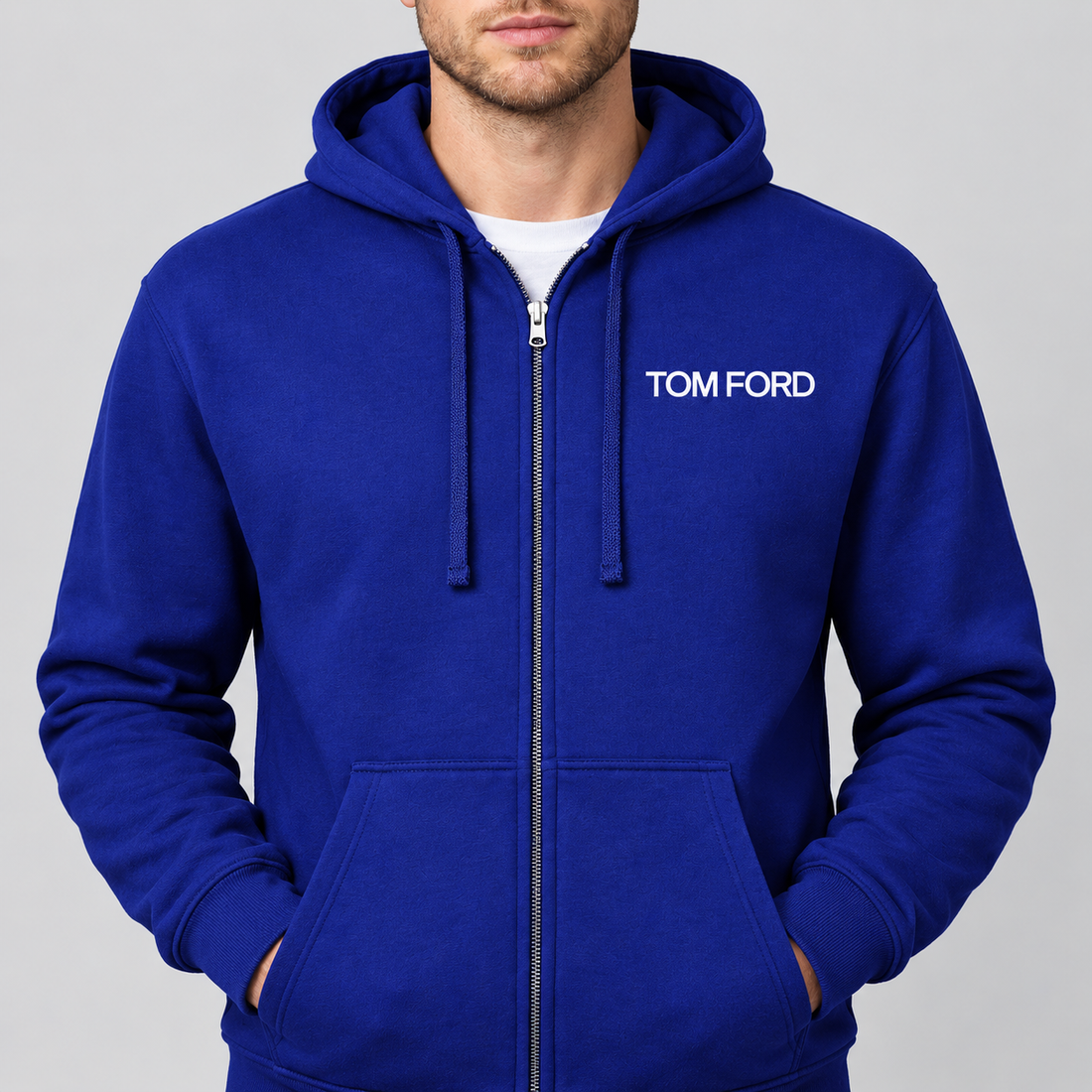 Men's Tom Ford Zipper Hoodie | Color: Blue | View 4