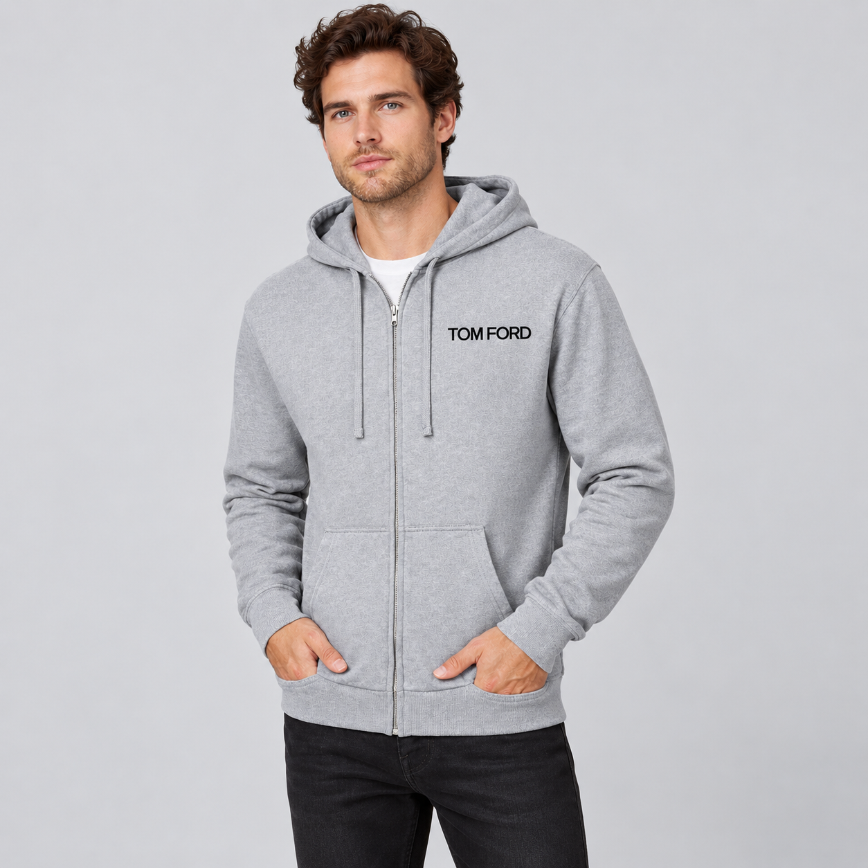 Men's Tom Ford Zipper Hoodie | Color: Grey | View 3