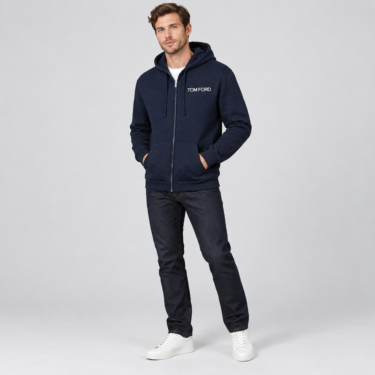 Men's Tom Ford Zipper Hoodie | Color: Navy | View 3