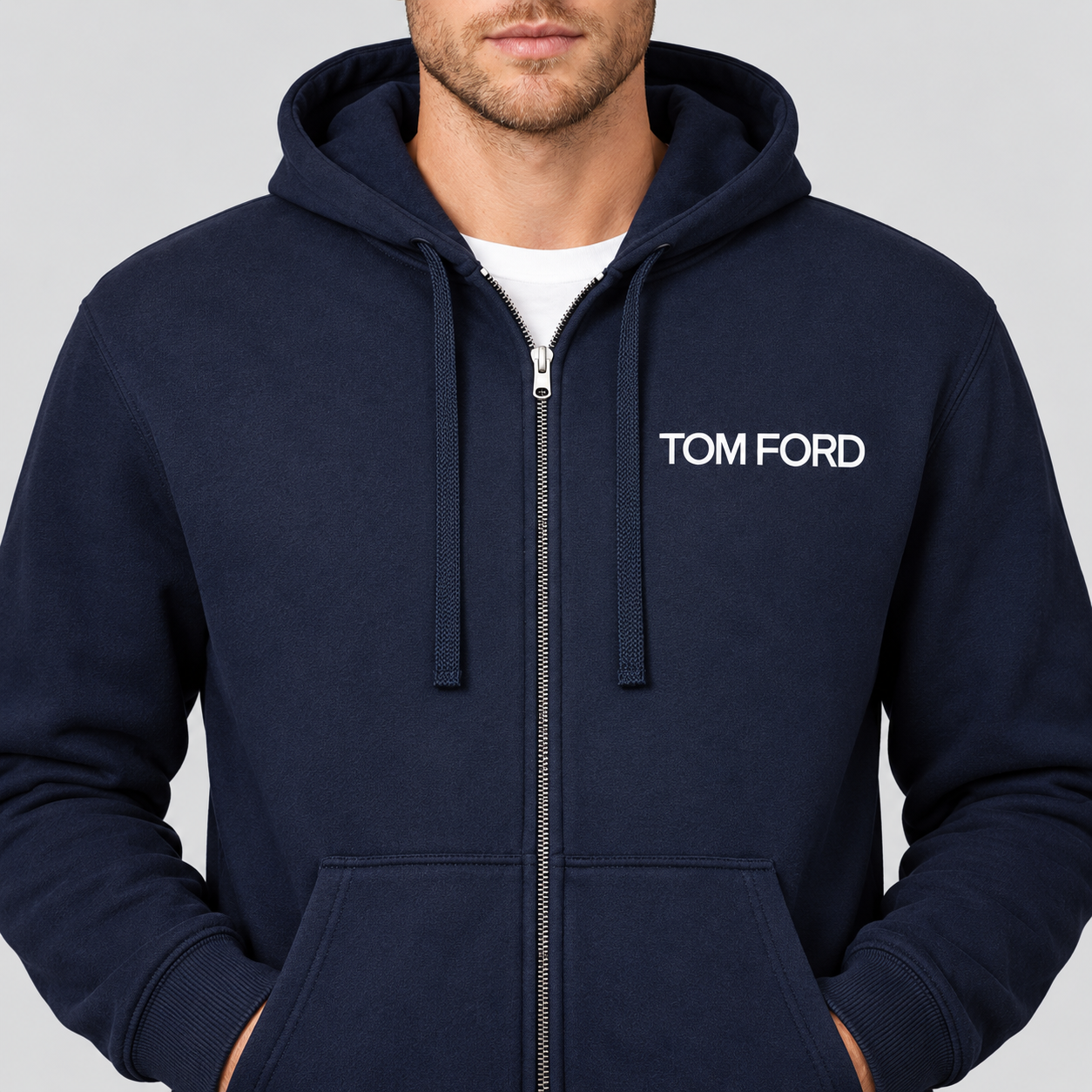 Men's Tom Ford Zipper Hoodie | Color: Navy | View 4