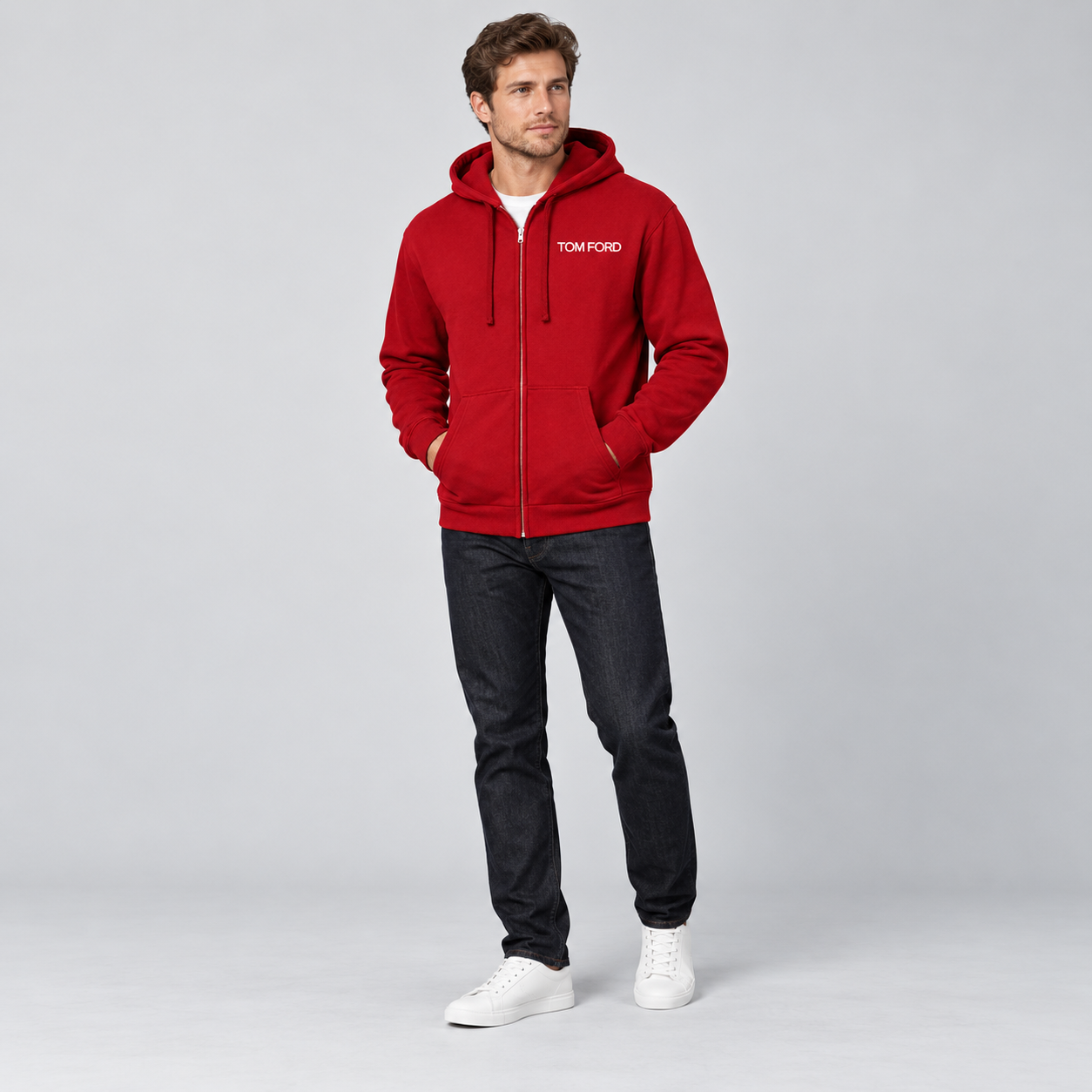 Men's Tom Ford Zipper Hoodie | Color: Red | View 3